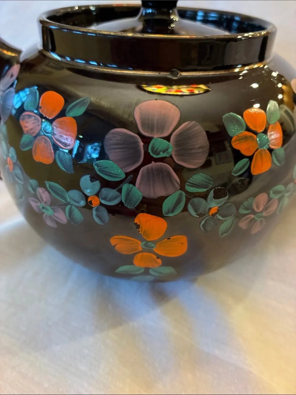 Vintage Hand-Painted Floral Ceramic Teapot